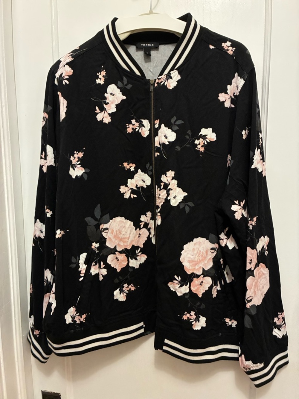 torrid Black Bomber Jacket with Pink Floral Print
